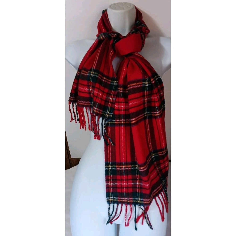 Ladies Winter Scarf Classic Red Black‎ Tartan Plaid 12" X 60" Including Fringe